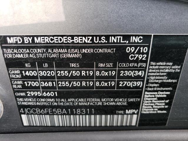 Photo 12 VIN: 4JGCB6FE5BA118311 - MERCEDES-BENZ R-CLASS 