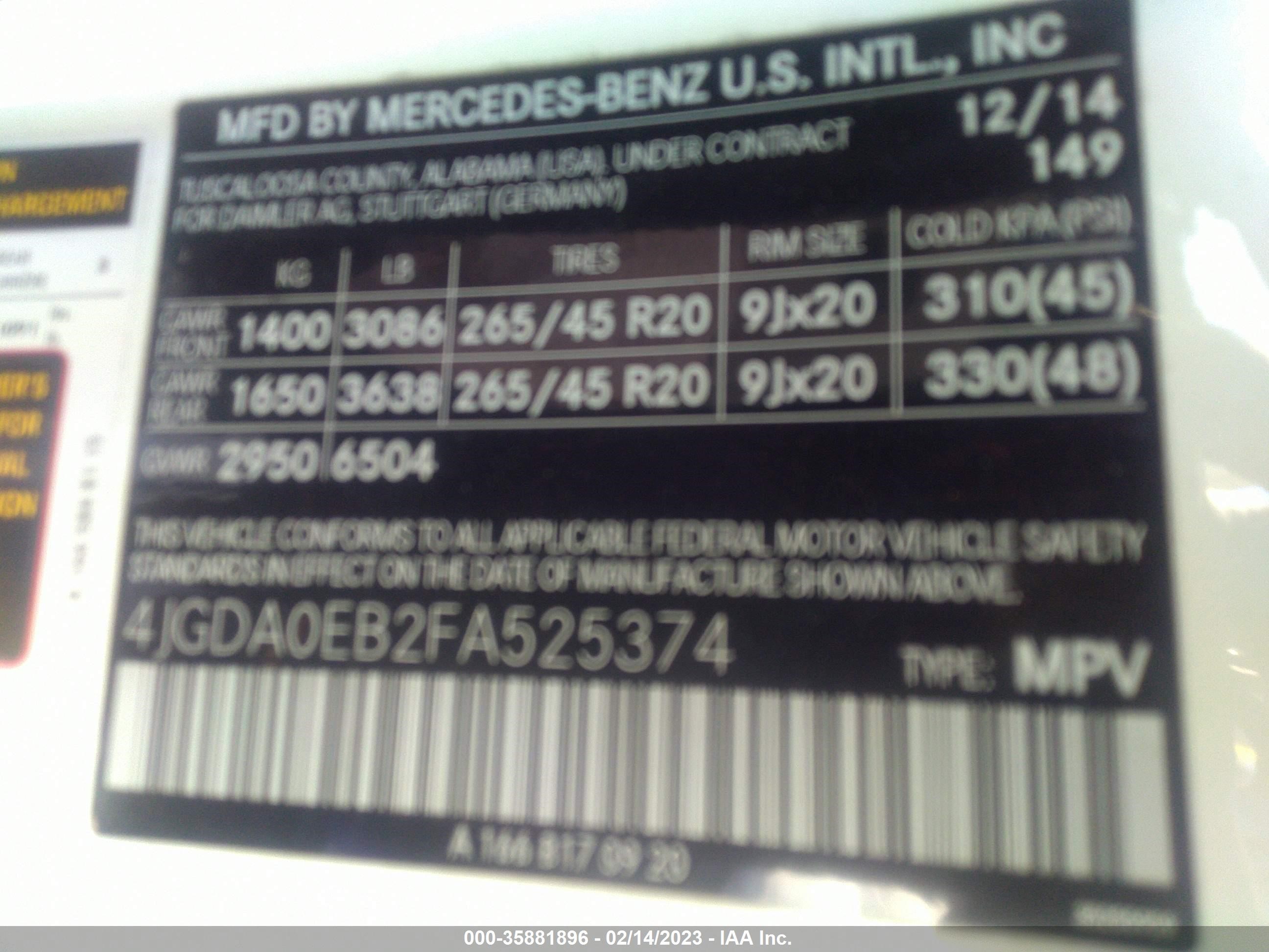 Photo 8 VIN: 4JGDA0EB2FA525374 - MERCEDES-BENZ M-KLASSE 