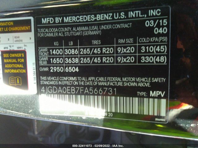 Photo 8 VIN: 4JGDA0EB7FA566731 - MERCEDES-BENZ M-CLASS 