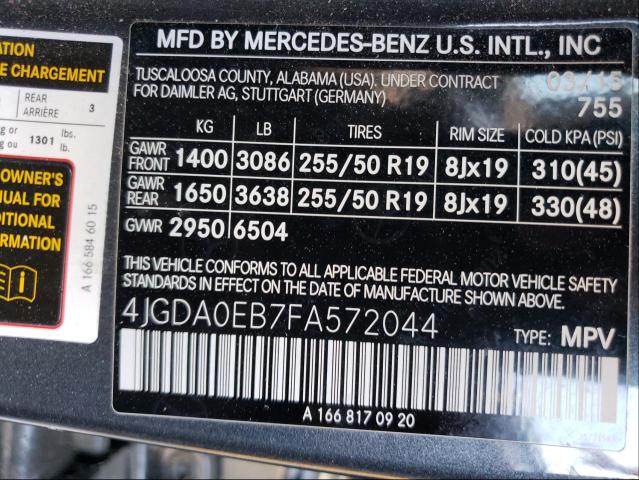 Photo 9 VIN: 4JGDA0EB7FA572044 - MERCEDES-BENZ ML 250 BLU 