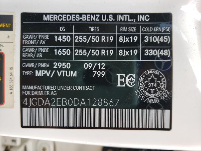 Photo 9 VIN: 4JGDA2EB0DA128867 - MERCEDES-BENZ ML 350 BLU 