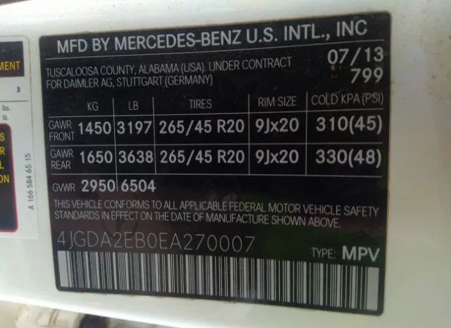 Photo 8 VIN: 4JGDA2EB0EA270007 - MERCEDES-BENZ M-CLASS 