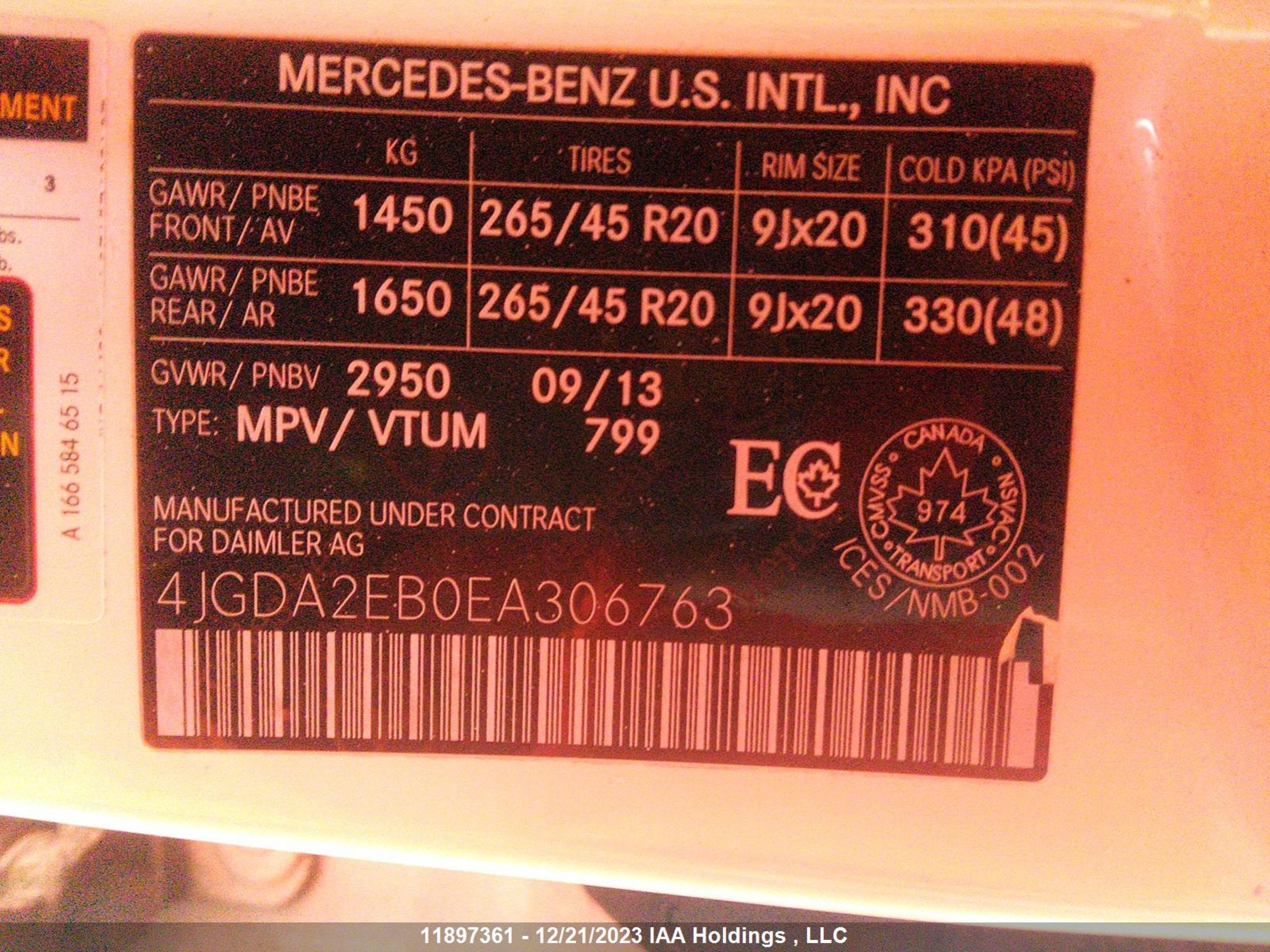 Photo 8 VIN: 4JGDA2EB0EA306763 - MERCEDES-BENZ M-KLASSE 