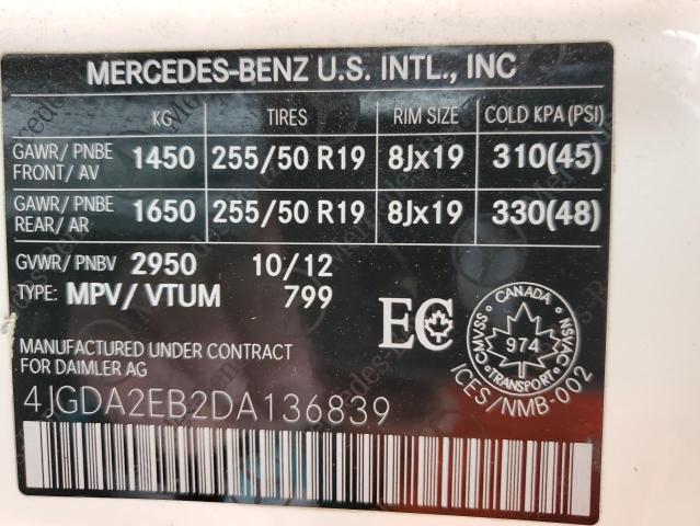 Photo 12 VIN: 4JGDA2EB2DA136839 - MERCEDES-BENZ ML 350 BLU 