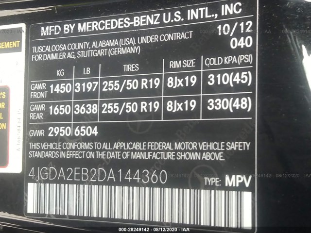 Photo 8 VIN: 4JGDA2EB2DA144360 - MERCEDES-BENZ M-CLASS 