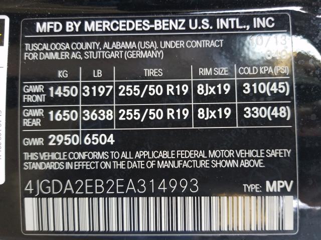 Photo 9 VIN: 4JGDA2EB2EA314993 - MERCEDES-BENZ ML 350 BLU 