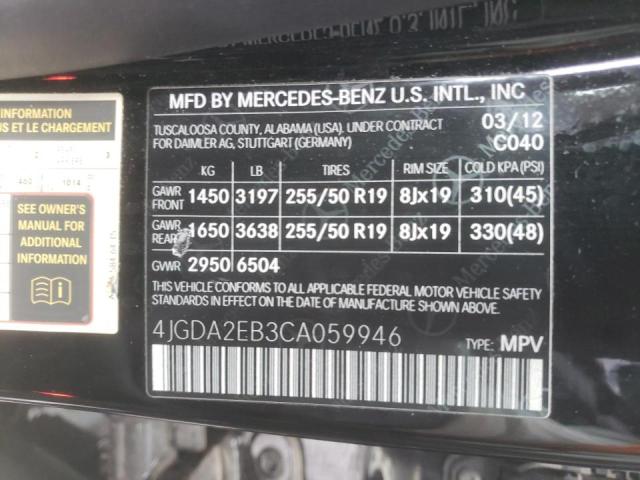 Photo 9 VIN: 4JGDA2EB3CA059946 - MERCEDES-BENZ ML 350 BLU 