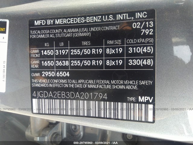 Photo 8 VIN: 4JGDA2EB3DA201794 - MERCEDES-BENZ M-CLASS 