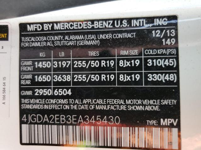 Photo 13 VIN: 4JGDA2EB3EA345430 - MERCEDES-BENZ ML 350 BLU 