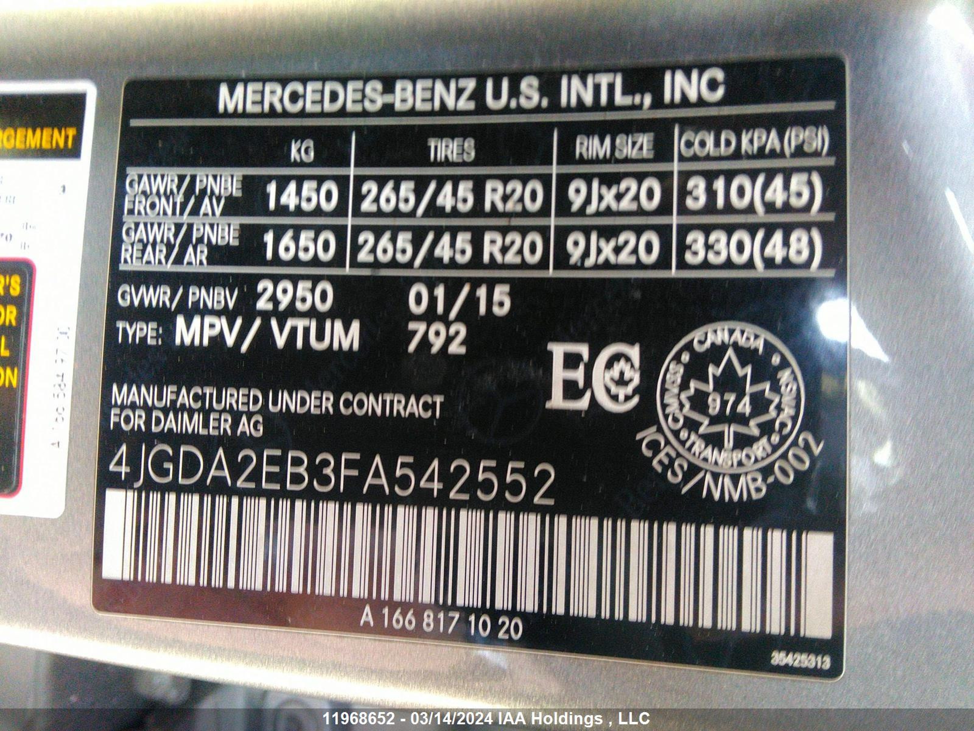 Photo 8 VIN: 4JGDA2EB3FA542552 - MERCEDES-BENZ M-KLASSE 