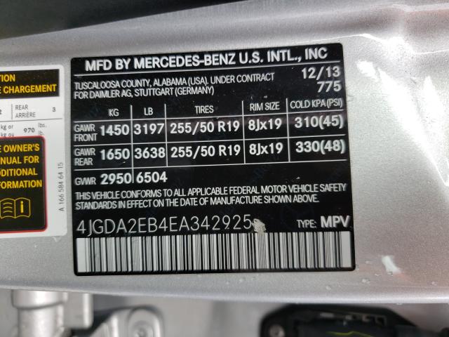 Photo 9 VIN: 4JGDA2EB4EA342925 - MERCEDES-BENZ ML 350 BLU 