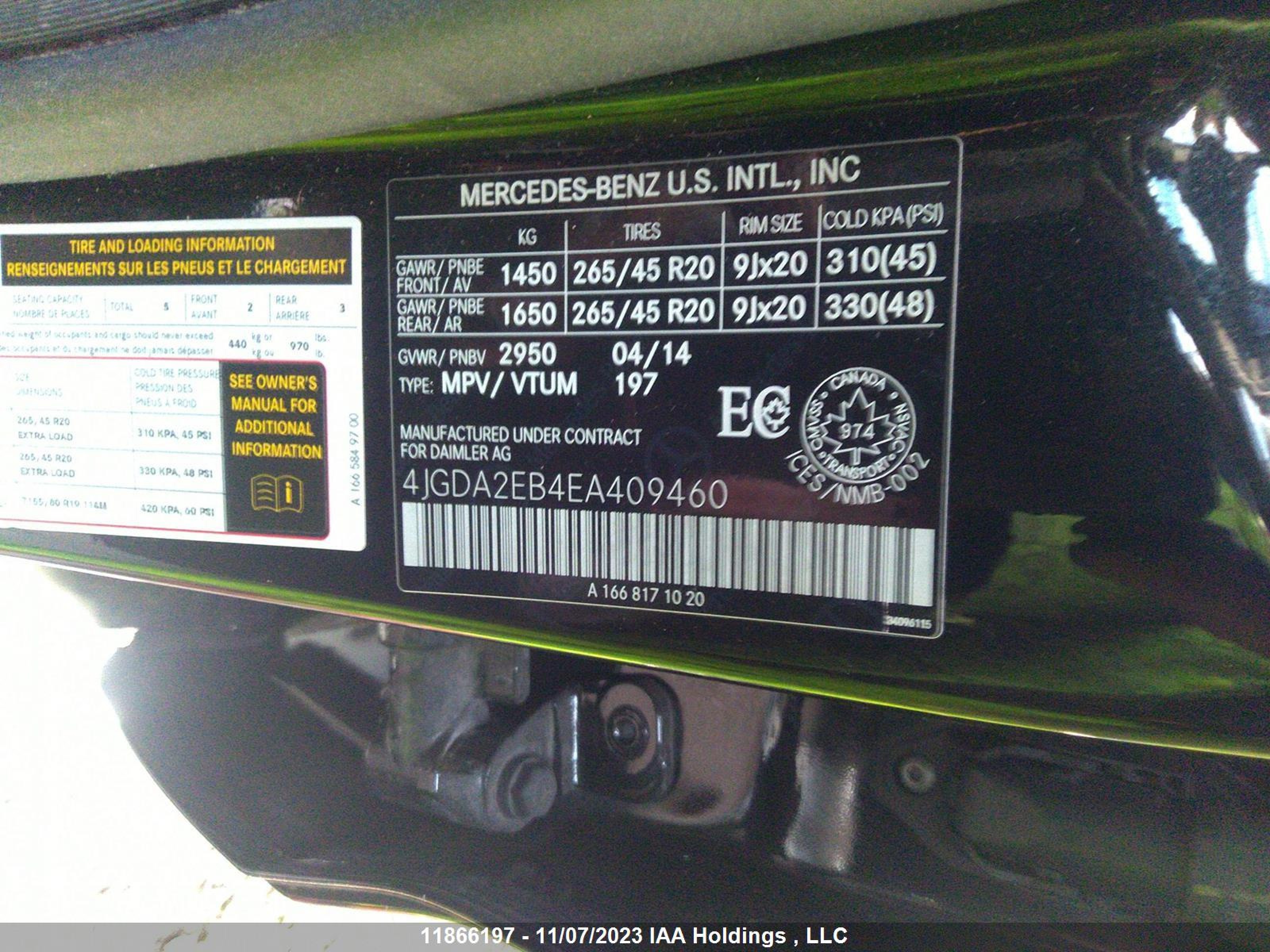 Photo 8 VIN: 4JGDA2EB4EA409460 - MERCEDES-BENZ M-KLASSE 