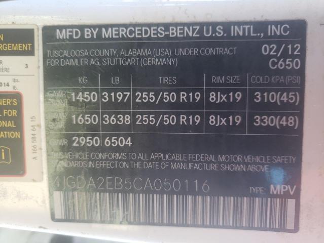 Photo 9 VIN: 4JGDA2EB5CA050116 - MERCEDES-BENZ ML 350 BLU 