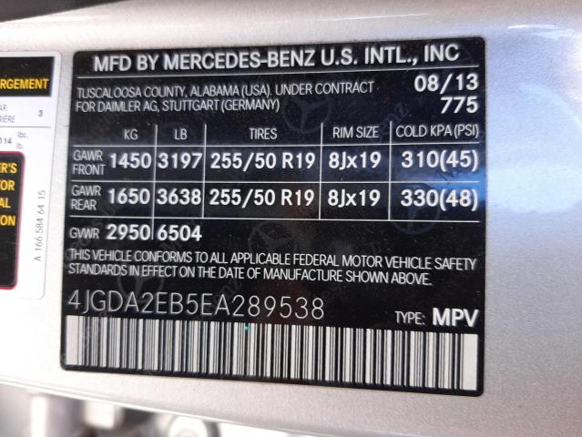 Photo 9 VIN: 4JGDA2EB5EA289538 - MERCEDES-BENZ ML 350 BLU 