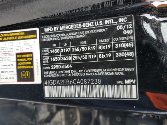 Photo 9 VIN: 4JGDA2EB6CA087238 - MERCEDES-BENZ ML 350 BLU 