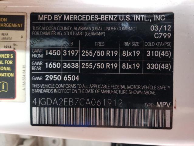 Photo 12 VIN: 4JGDA2EB7CA061912 - MERCEDES-BENZ ML 350 BLU 