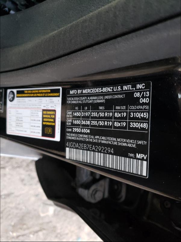 Photo 9 VIN: 4JGDA2EB7EA292294 - MERCEDES-BENZ ML 350 