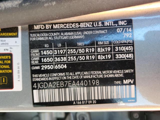 Photo 12 VIN: 4JGDA2EB7EA440198 - MERCEDES-BENZ ML 350 BLU 