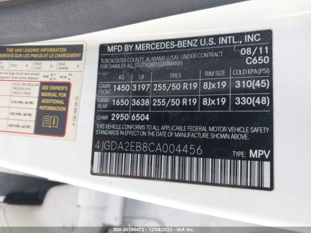 Photo 8 VIN: 4JGDA2EB8CA004456 - MERCEDES-BENZ ML 