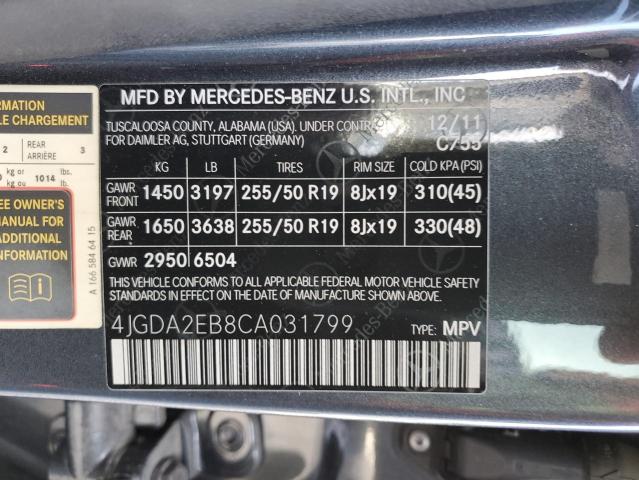 Photo 11 VIN: 4JGDA2EB8CA031799 - MERCEDES-BENZ M-CLASS 