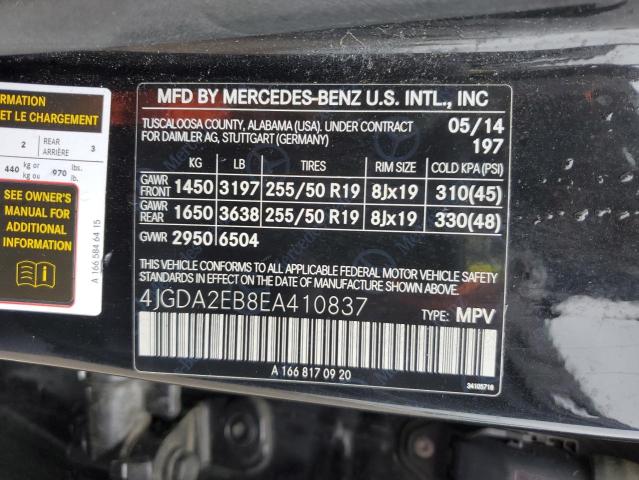 Photo 11 VIN: 4JGDA2EB8EA410837 - MERCEDES-BENZ ML 350 BLU 