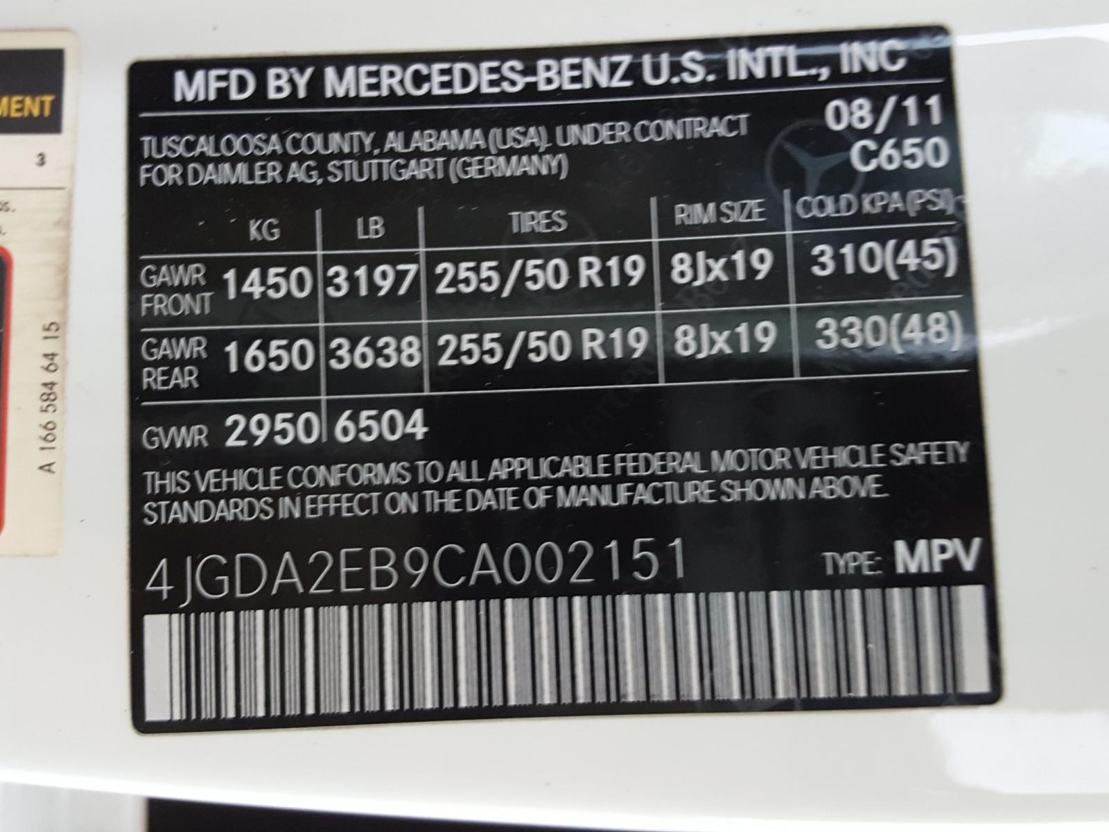 Photo 9 VIN: 4JGDA2EB9CA002151 - MERCEDES-BENZ ML 350 BLU 