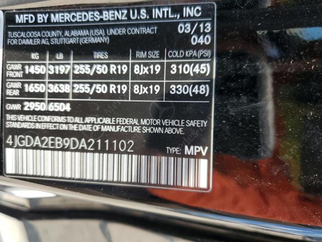 Photo 12 VIN: 4JGDA2EB9DA211102 - MERCEDES-BENZ ML 350 BLU 