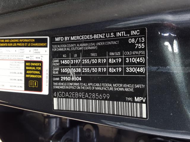 Photo 9 VIN: 4JGDA2EB9EA285699 - MERCEDES-BENZ ML 350 BLU 