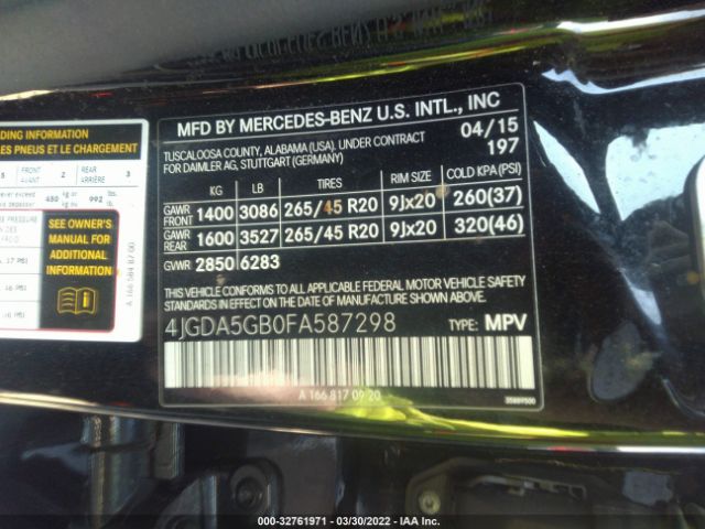 Photo 8 VIN: 4JGDA5GB0FA587298 - MERCEDES-BENZ M-CLASS 