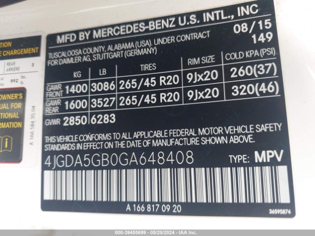 Photo 8 VIN: 4JGDA5GB0GA648408 - MERCEDES-BENZ GLE 400 