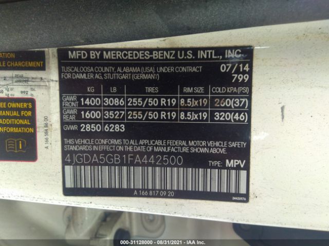 Photo 8 VIN: 4JGDA5GB1FA442500 - MERCEDES-BENZ M-CLASS 