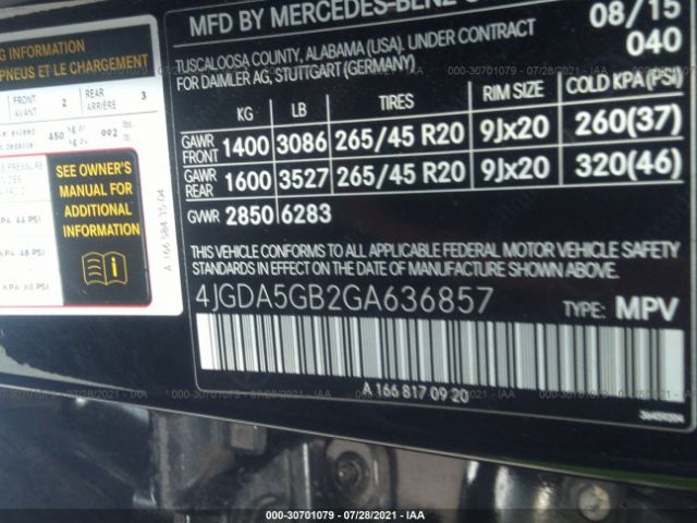 Photo 8 VIN: 4JGDA5GB2GA636857 - MERCEDES-BENZ GLE 