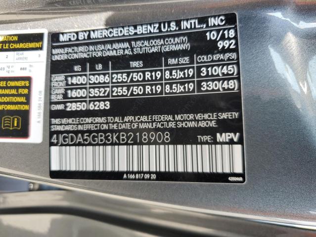 Photo 12 VIN: 4JGDA5GB3KB218908 - MERCEDES-BENZ GLE-CLASS 