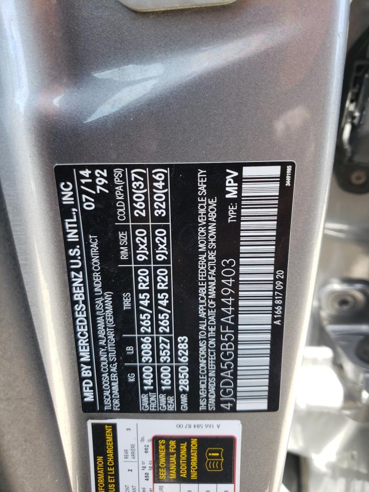 Photo 12 VIN: 4JGDA5GB5FA449403 - MERCEDES-BENZ M-KLASSE 