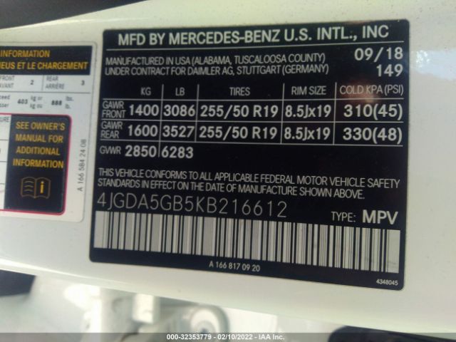 Photo 8 VIN: 4JGDA5GB5KB216612 - MERCEDES-BENZ GLE 