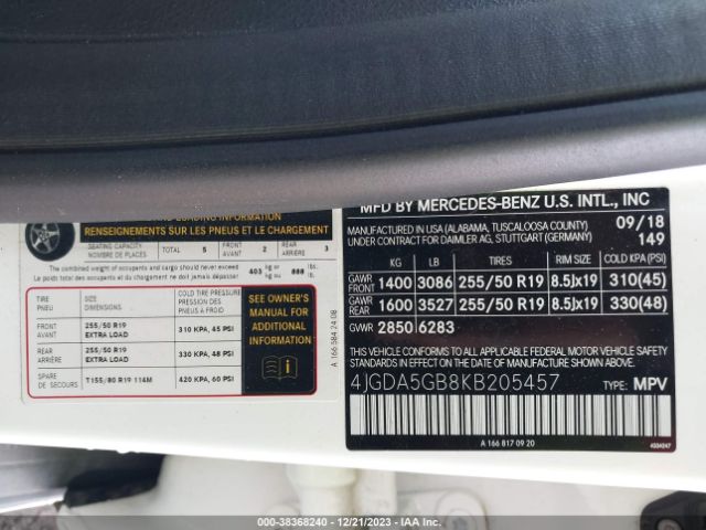 Photo 8 VIN: 4JGDA5GB8KB205457 - MERCEDES-BENZ GLE 400 