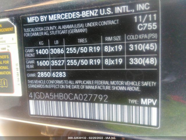 Photo 8 VIN: 4JGDA5HB0CA027792 - MERCEDES-BENZ M-CLASS 