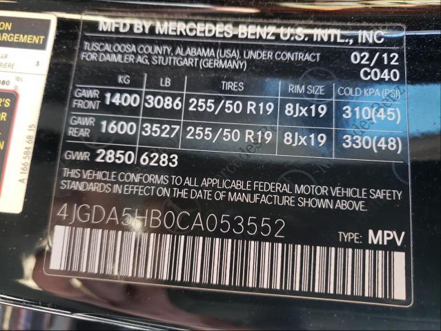 Photo 9 VIN: 4JGDA5HB0CA053552 - MERCEDES-BENZ ML 350 4MA 