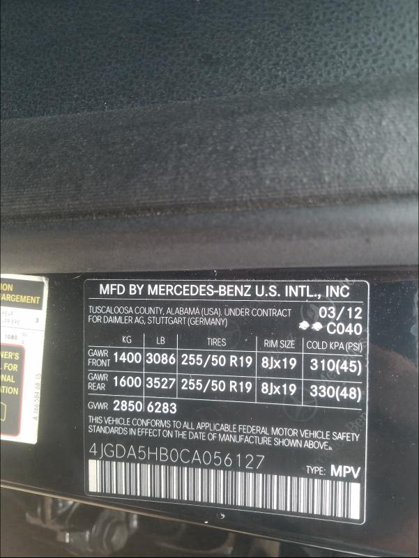 Photo 9 VIN: 4JGDA5HB0CA056127 - MERCEDES-BENZ ML 350 4MA 