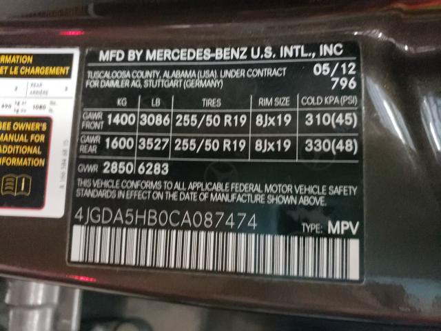 Photo 9 VIN: 4JGDA5HB0CA087474 - MERCEDES-BENZ ML 350 4MA 