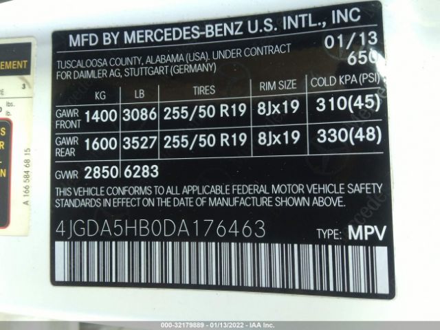 Photo 8 VIN: 4JGDA5HB0DA176463 - MERCEDES-BENZ M-CLASS 