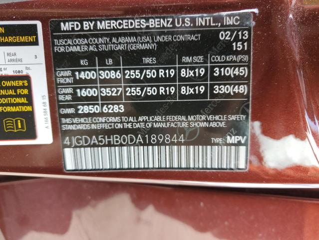 Photo 13 VIN: 4JGDA5HB0DA189844 - MERCEDES-BENZ ML 350 4MA 