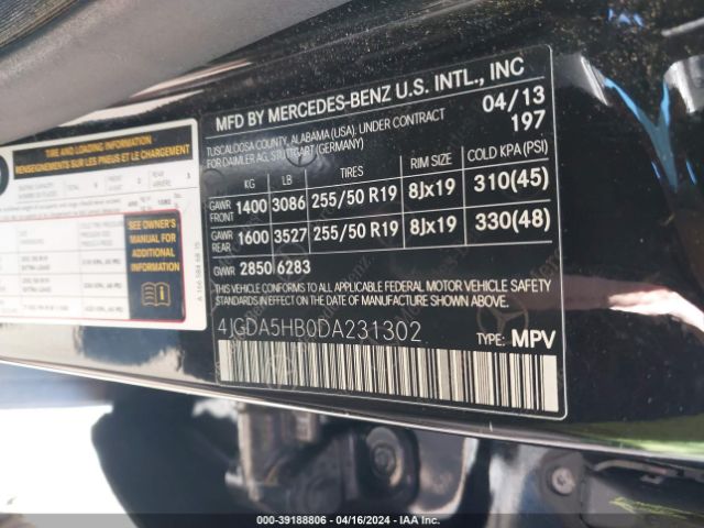 Photo 8 VIN: 4JGDA5HB0DA231302 - MERCEDES-BENZ ML 350 