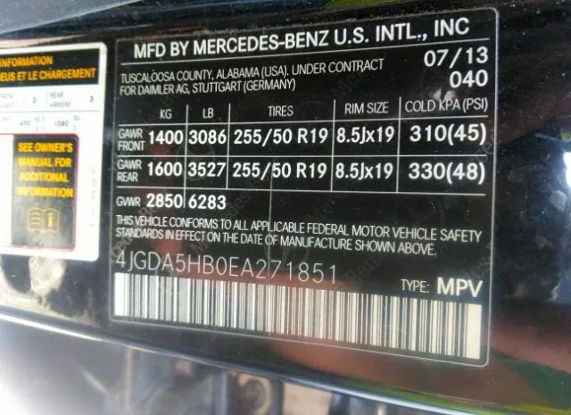 Photo 8 VIN: 4JGDA5HB0EA271851 - MERCEDES-BENZ ML 350 