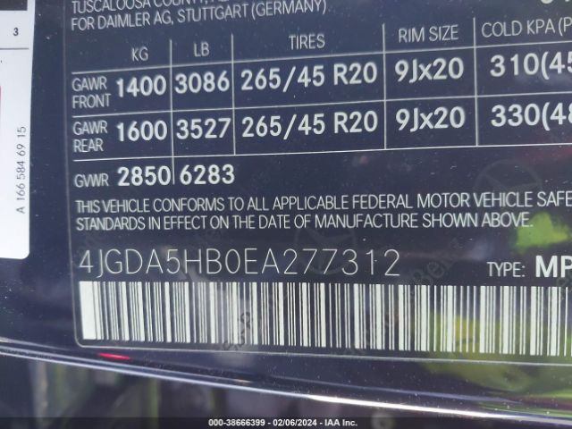 Photo 8 VIN: 4JGDA5HB0EA277312 - MERCEDES-BENZ ML 350 