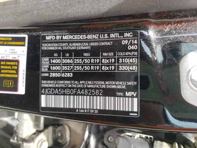 Photo 9 VIN: 4JGDA5HB0FA482582 - MERCEDES-BENZ ML 350 4MA 