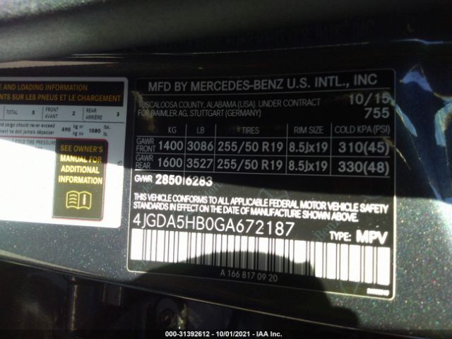 Photo 8 VIN: 4JGDA5HB0GA672187 - MERCEDES-BENZ GLE 