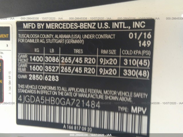 Photo 8 VIN: 4JGDA5HB0GA721484 - MERCEDES-BENZ GLE 