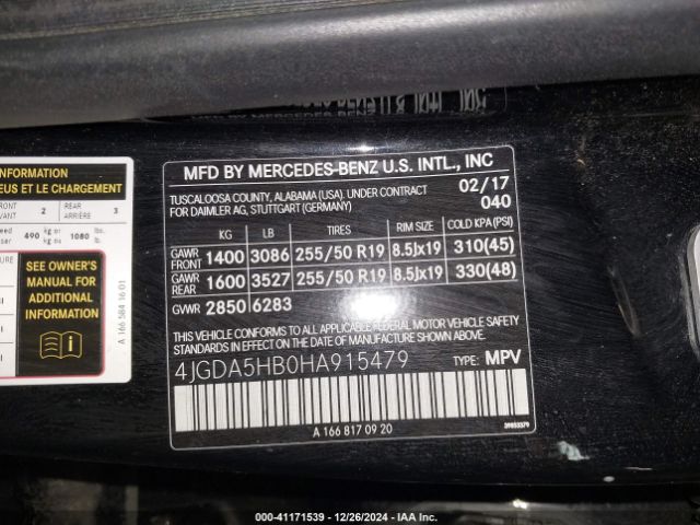 Photo 8 VIN: 4JGDA5HB0HA915479 - MERCEDES-BENZ GLE-CLASS 