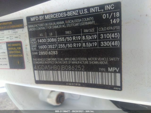 Photo 8 VIN: 4JGDA5HB0JB086252 - MERCEDES-BENZ GLE 